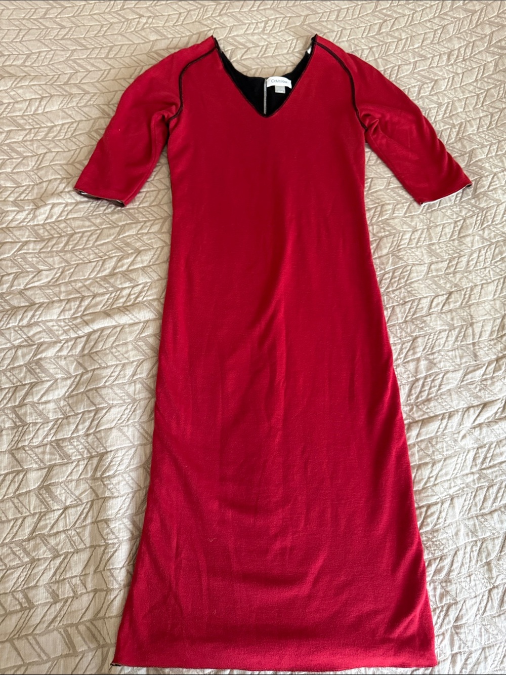 Calvin Klein Red Midi Dress with Black Trim New year colors